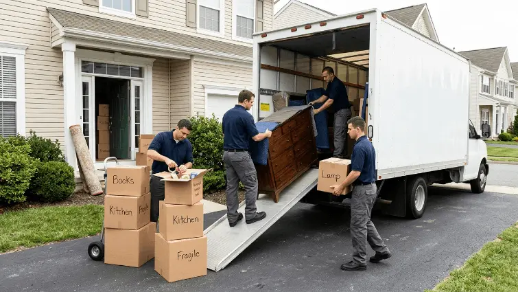 Professional moving crew loading truck - how much do movers cost guide