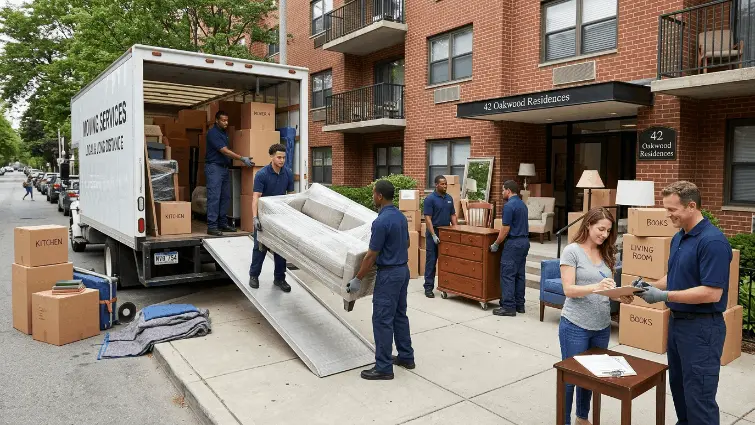 Two movers carrying boxes - movers cost per hour for local move