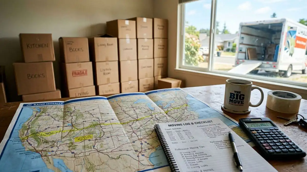 Cross country moving truck on highway - long distance moving guide