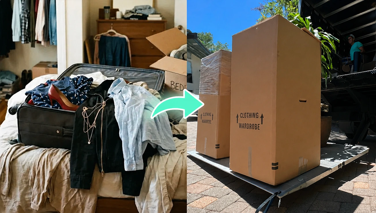 Clothes in wardrobe box - how to pack clothes for moving on hangers