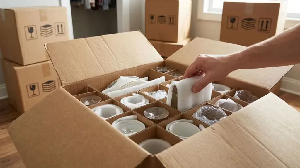 Wardrobe boxes for moving - hanging clothes packed for transit