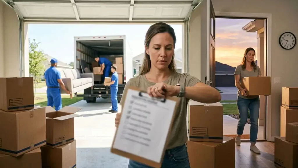 Moving day checklist and moving timeline on tablet for moving prep
