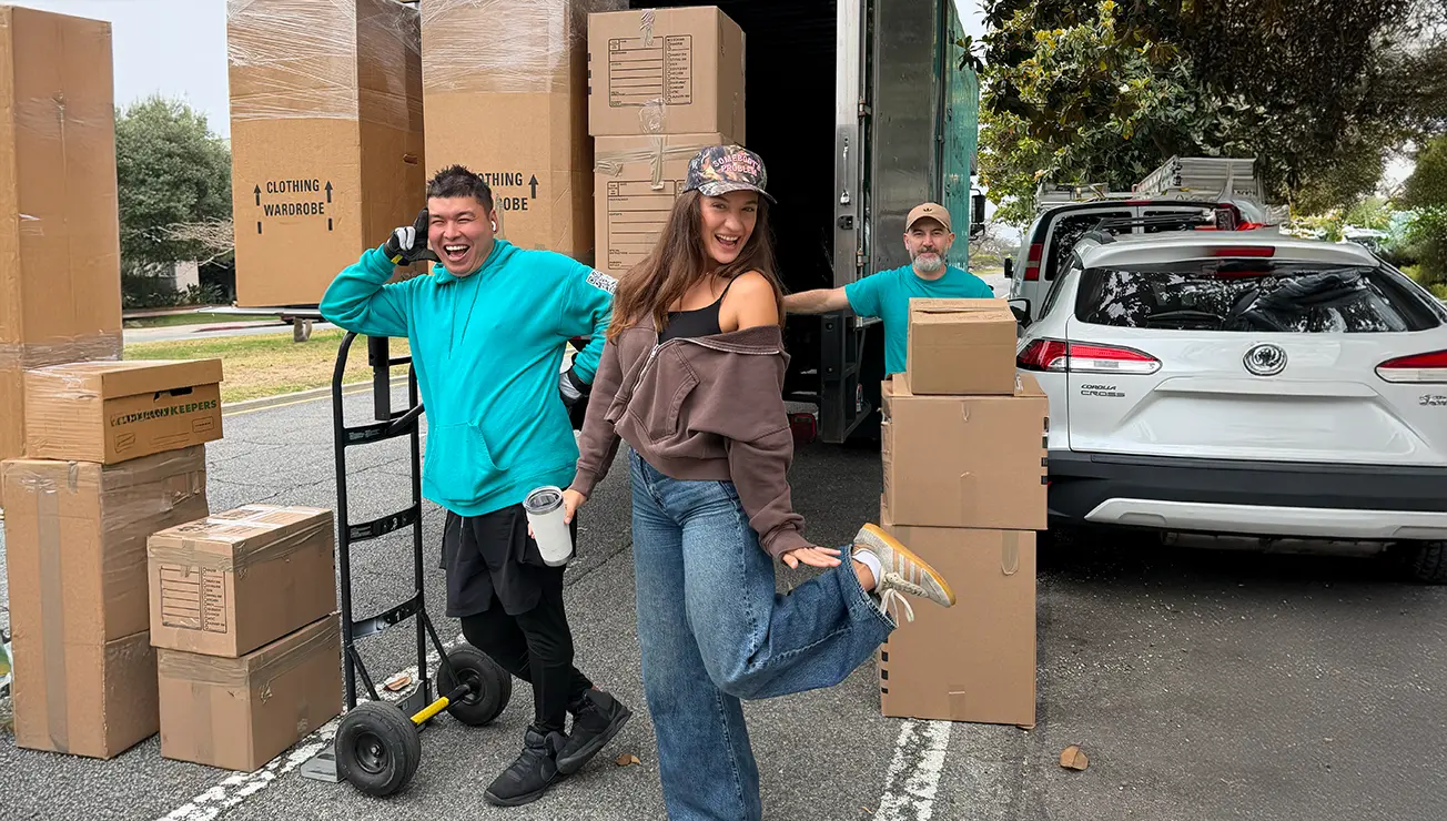 Stack of used free boxes for moving outside a grocery store
