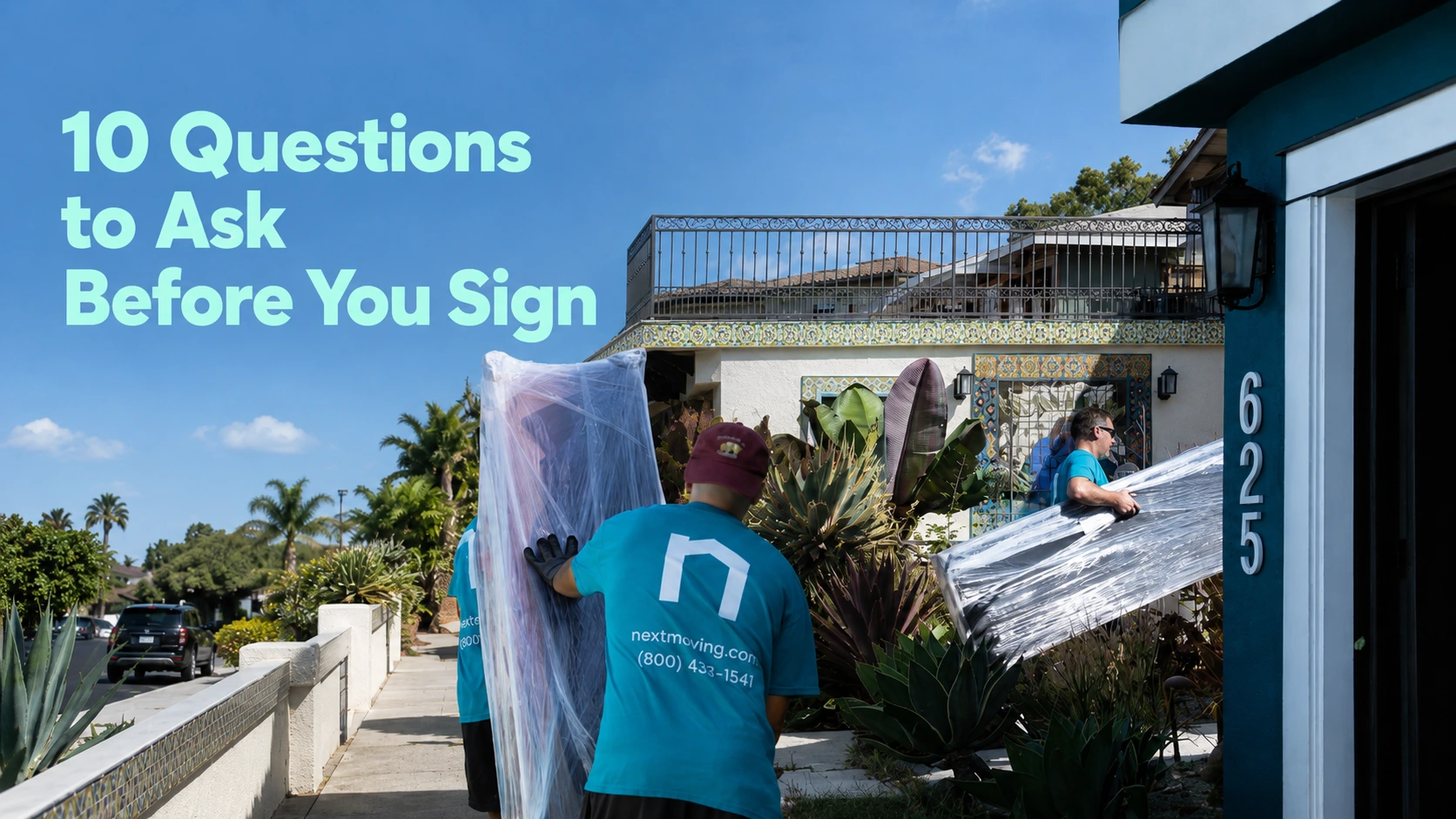Next Moving crew carrying wrapped furniture - 10 questions to ask hiring movers