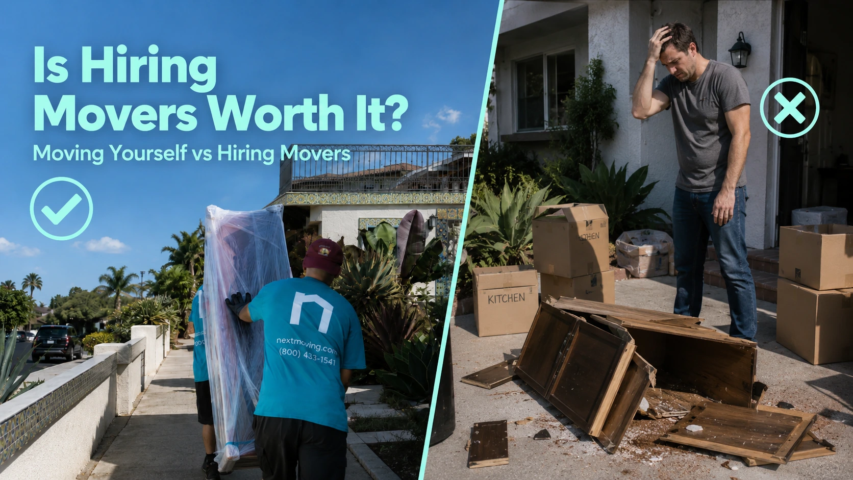 Pro movers vs DIY damage split view - is hiring movers worth it comparison