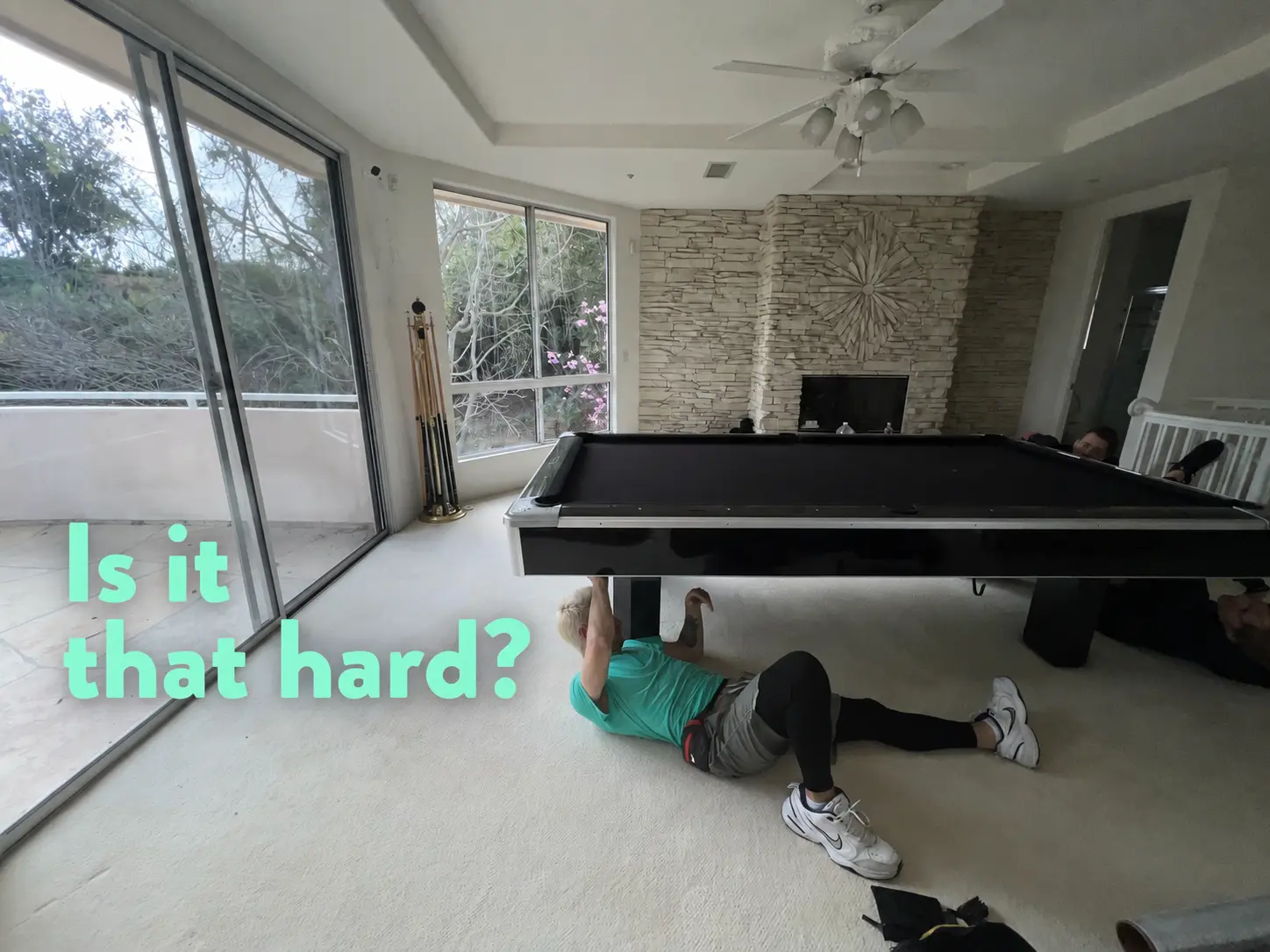Mover under a slate pool table unbolting a leg - how to move a pool table